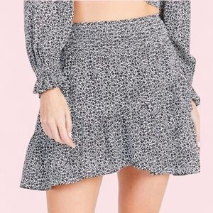 Altar'd State Black and White Floral Smocked Mini Skirt